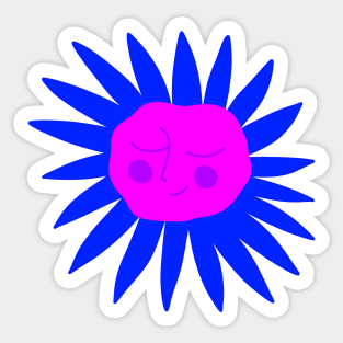 Blue flower with pink happy face, version 5 Sticker